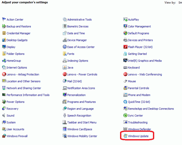 Windows 7 control panel